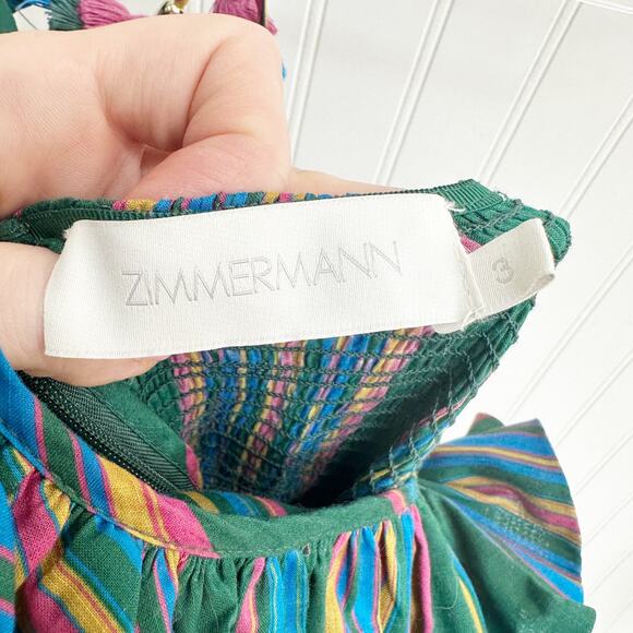 Zimmermann Allia Ruffled Striped Cotton Maxi Dress Green Tiered Boho Large - Picture 4 of 9